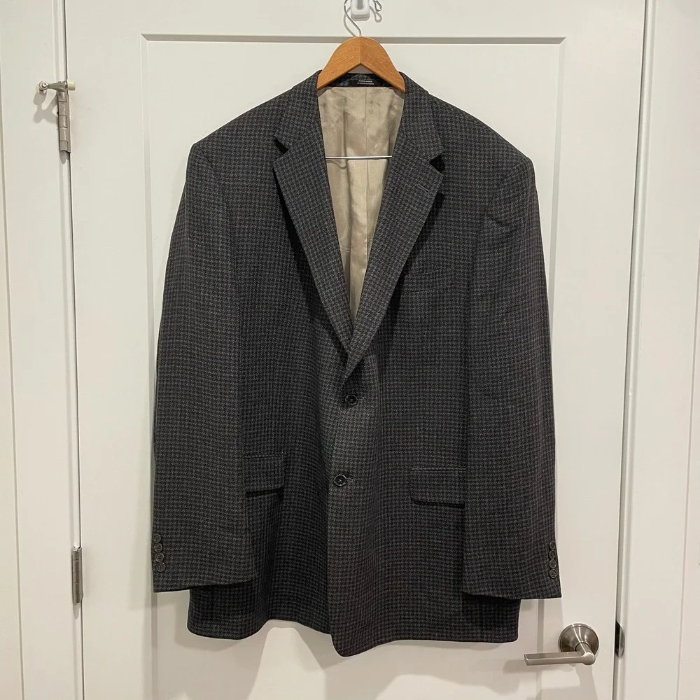 Hart Schaffner Men's 2‎ Button Houndstooth Blazer Sport Coat Gray Wool Size 50L